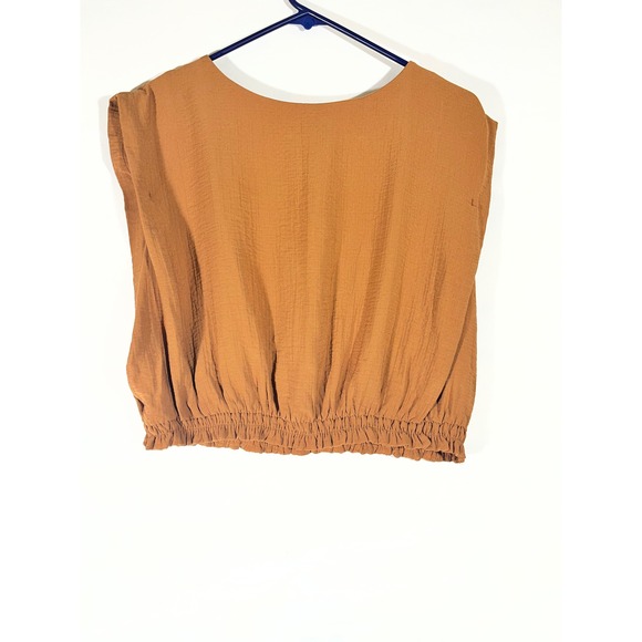 a new day Tops - A New Day Crop Top Womens XL Rust Brown Crinkle‎ Smocked Hem Minimalist Earthy